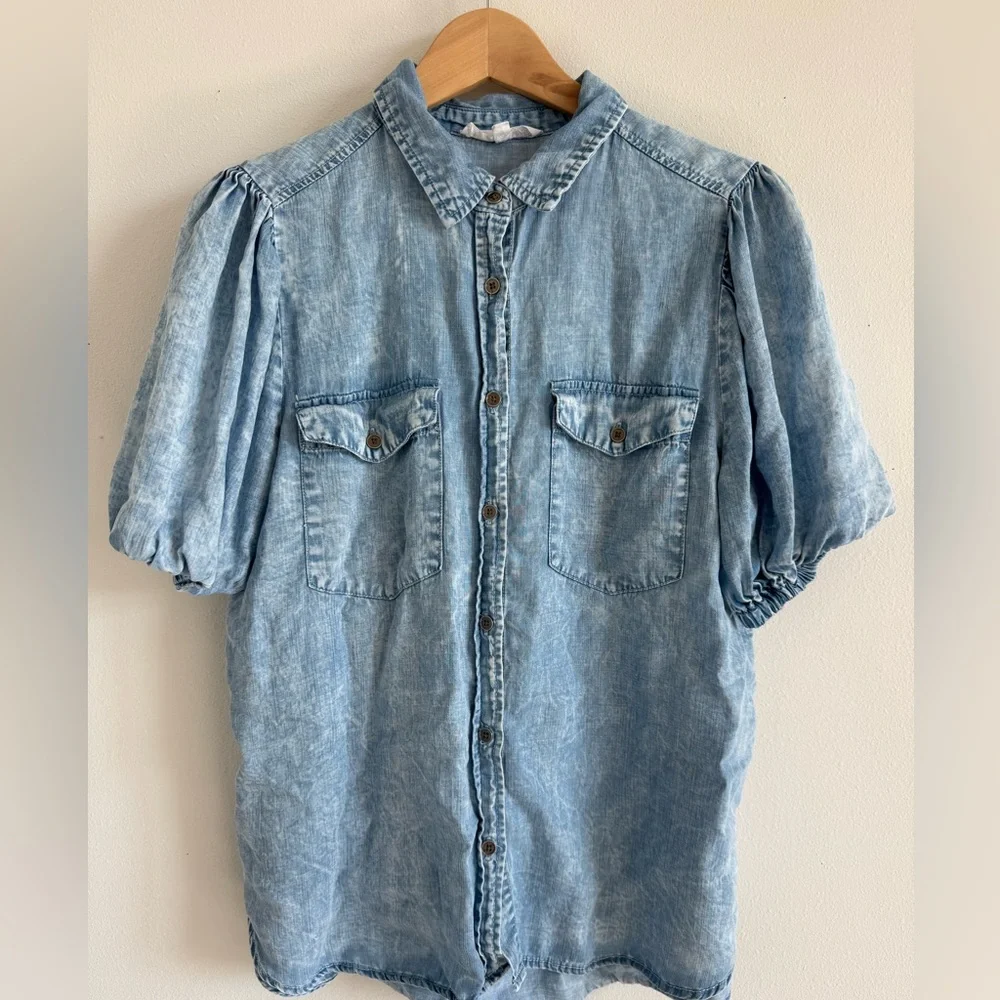 Women's Light Blue Denim Blouse - Picture 1 of 5